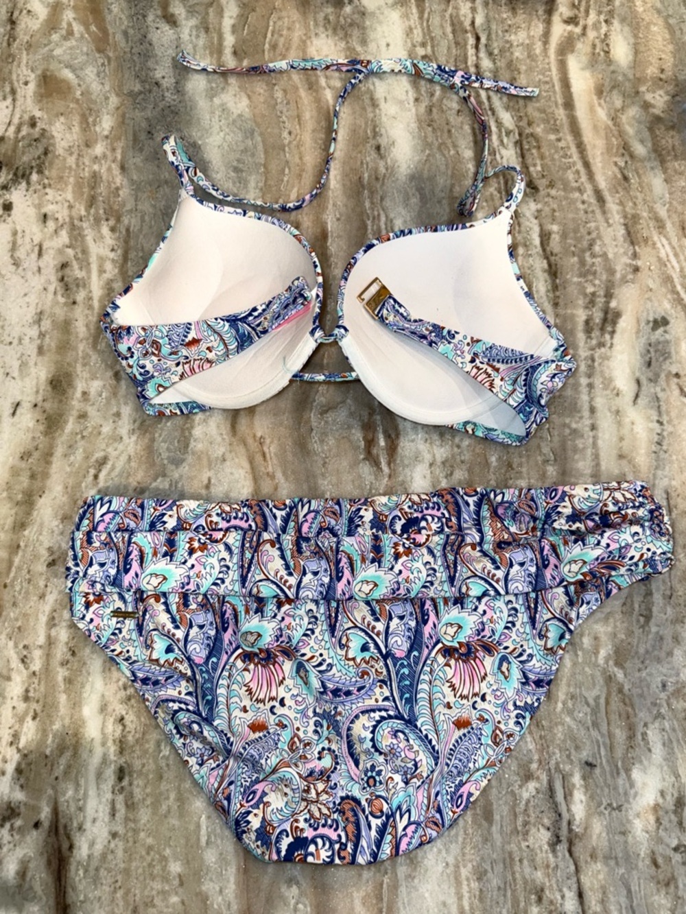 Women’s VICTORIAS SECRET blue paisley foil push up bikini set- Size 36C/XL - Picture 3 of 6